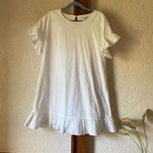 White flutter sleeve shirt dress